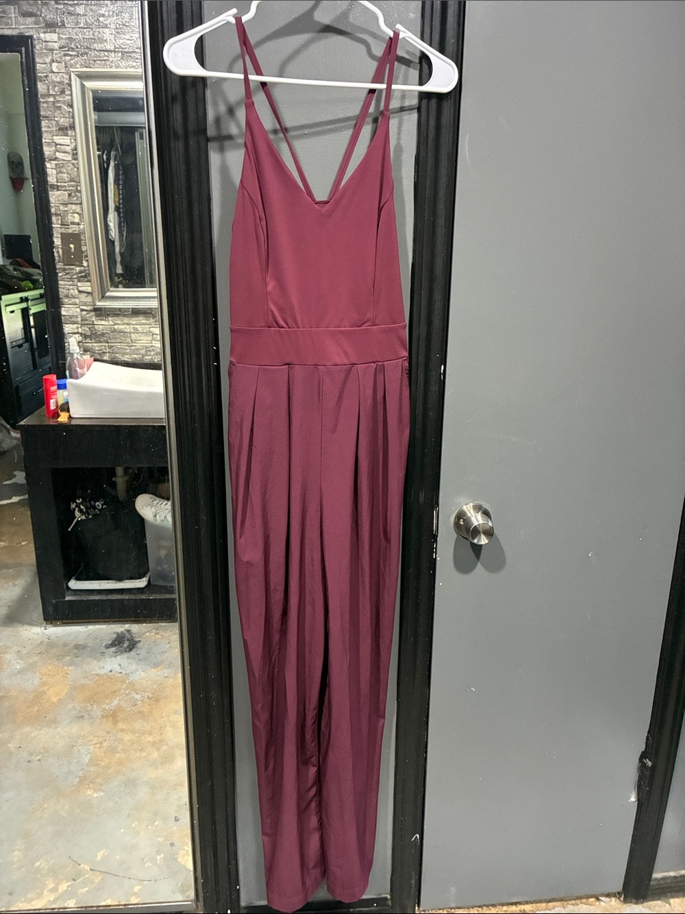 HALARA Burgundy Spaghetti-Strap Jumpsuit